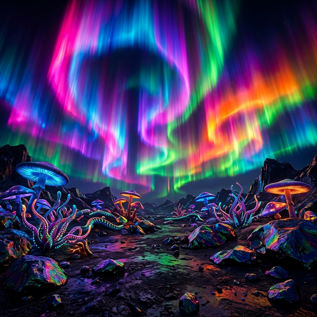 惑星P015 - 極彩色の光夜が輝く金属質の惑星